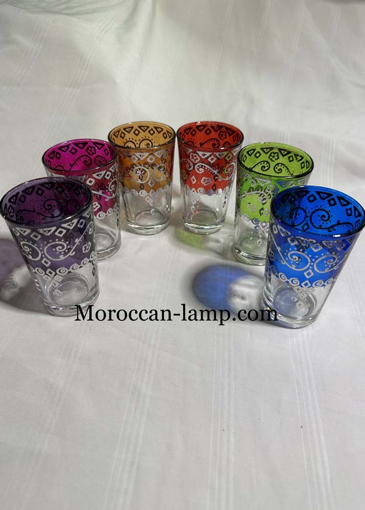 Vintage Tea Glasses Set of 4 Coloured Glass Moroccan Mint Tea