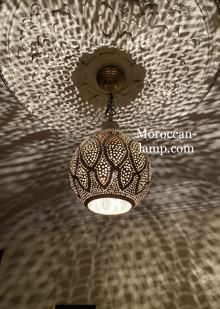 Handmade Moroccan Silver Plated Brass Ceiling light Fixture Chandelier Lamp 
