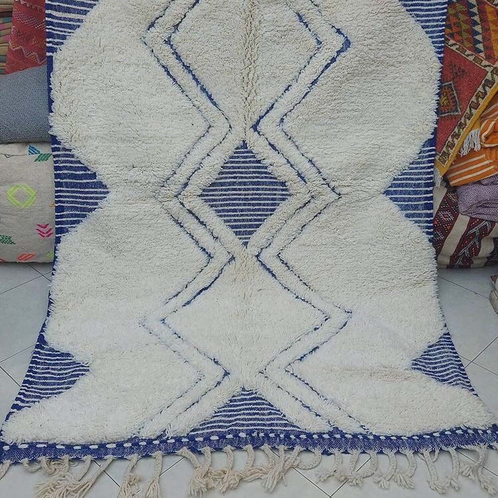 Moroccan rugs  White with blue diamonds  Wool